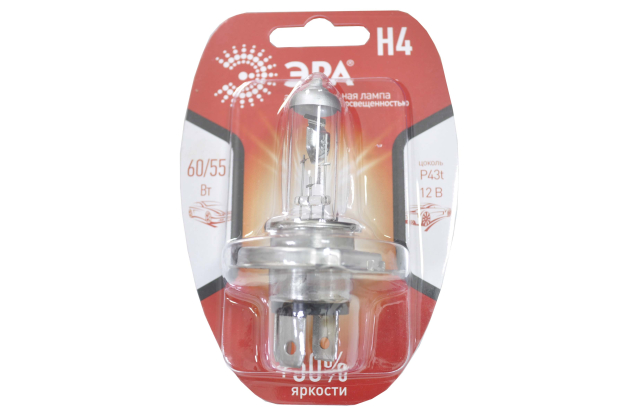 Лампа автомобильная Эра H4 12V 55W+50% P43t BL (для головного света)