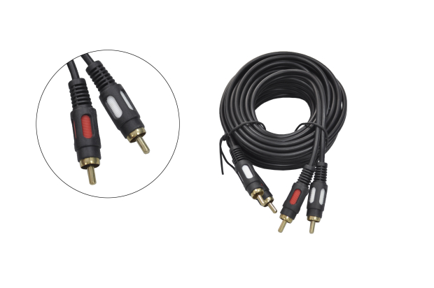 Шнур 2RCA "шт" - 2RCA "шт" черный gold  5.0м 17-0146 (PL-3413)