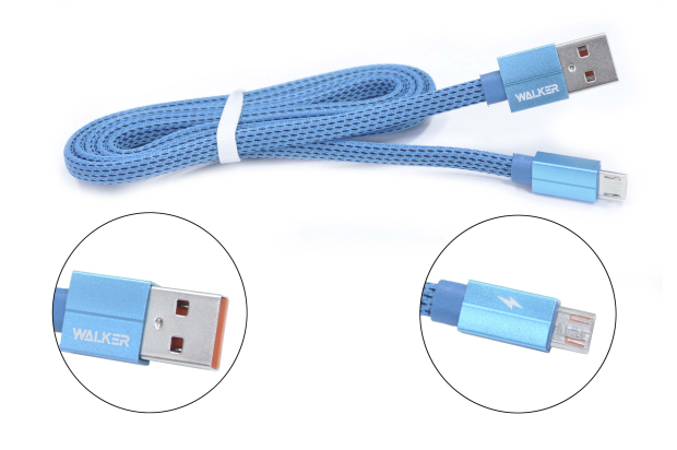 18923 Кабель Walker C755 USB - microUSB, в матерчатой обмотке, плоский, синий