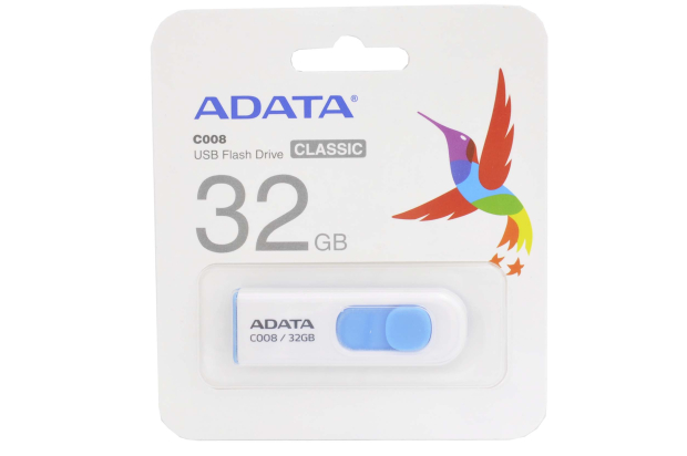 64260 Флэш Adata 32Gb USB2.0 C008 white-blue