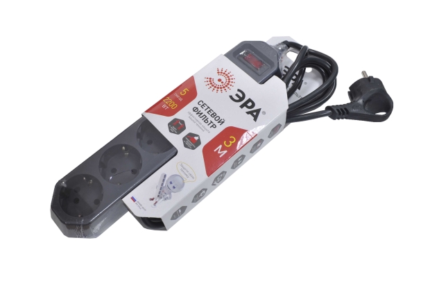 Сетевой фильтр Эра 220V 5 евророзеток 3,0м (черный) USF-5es-3m-B