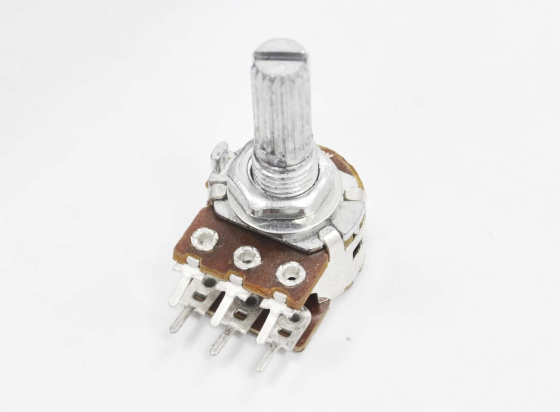 Резистор переменный 6pin(3+3) B10K d=16mm L=20mm стерео (с рифлением + шлиц)