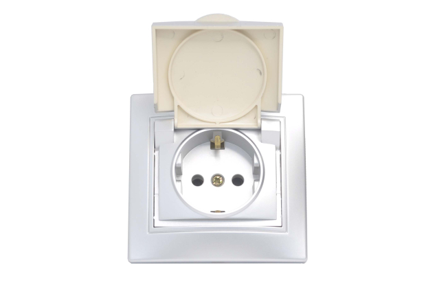 1-203-03 Intro Розетка 2P+E Schuko с крышкой, 16А-250В, IP20, СУ, Plano, алюминий